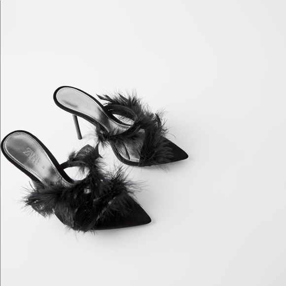 ZARA Blue Collection Feathered Leather High Heels - Picture 7 of 8